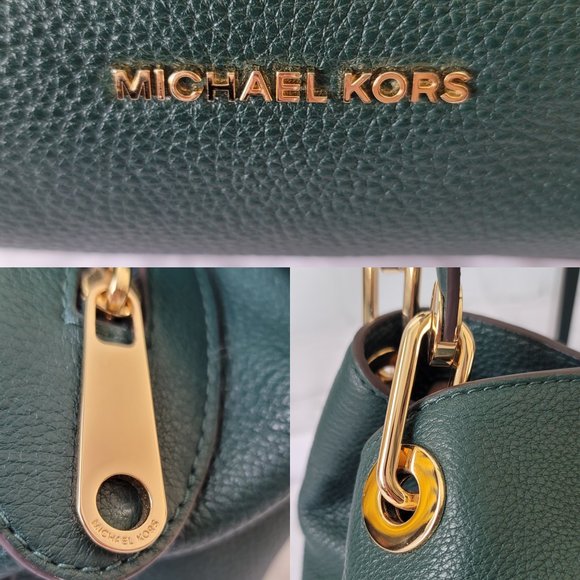 MICHAEL KORS Raven Green Emerald Gold Leather Large Shoulder Tote - Picture 8 of 14